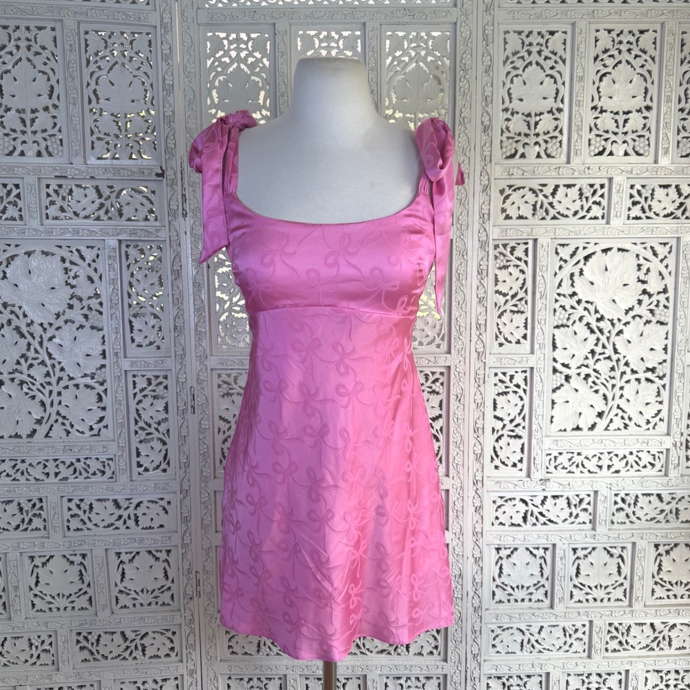 B Darlin Pink Satin Bow Mini Dress Womens S/XS Coquette Party Cocktail Twee